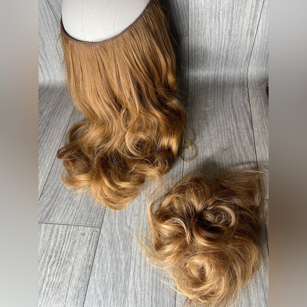 Sarla Golden Auburn Synthetic halo and hair bun brand new C1